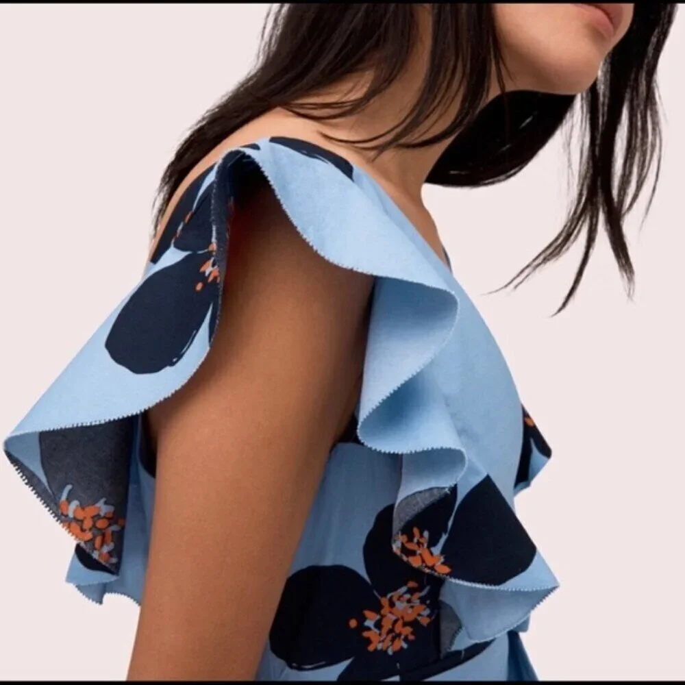 Kate Spade Grand Flora Poplin Midi Dress NWT Blue Heron Size 0
